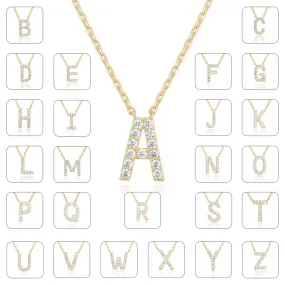 Paris Jewelry® 18K Yellow Gold A-Z Alphabet Created White Sapphire Necklace Initial Plated