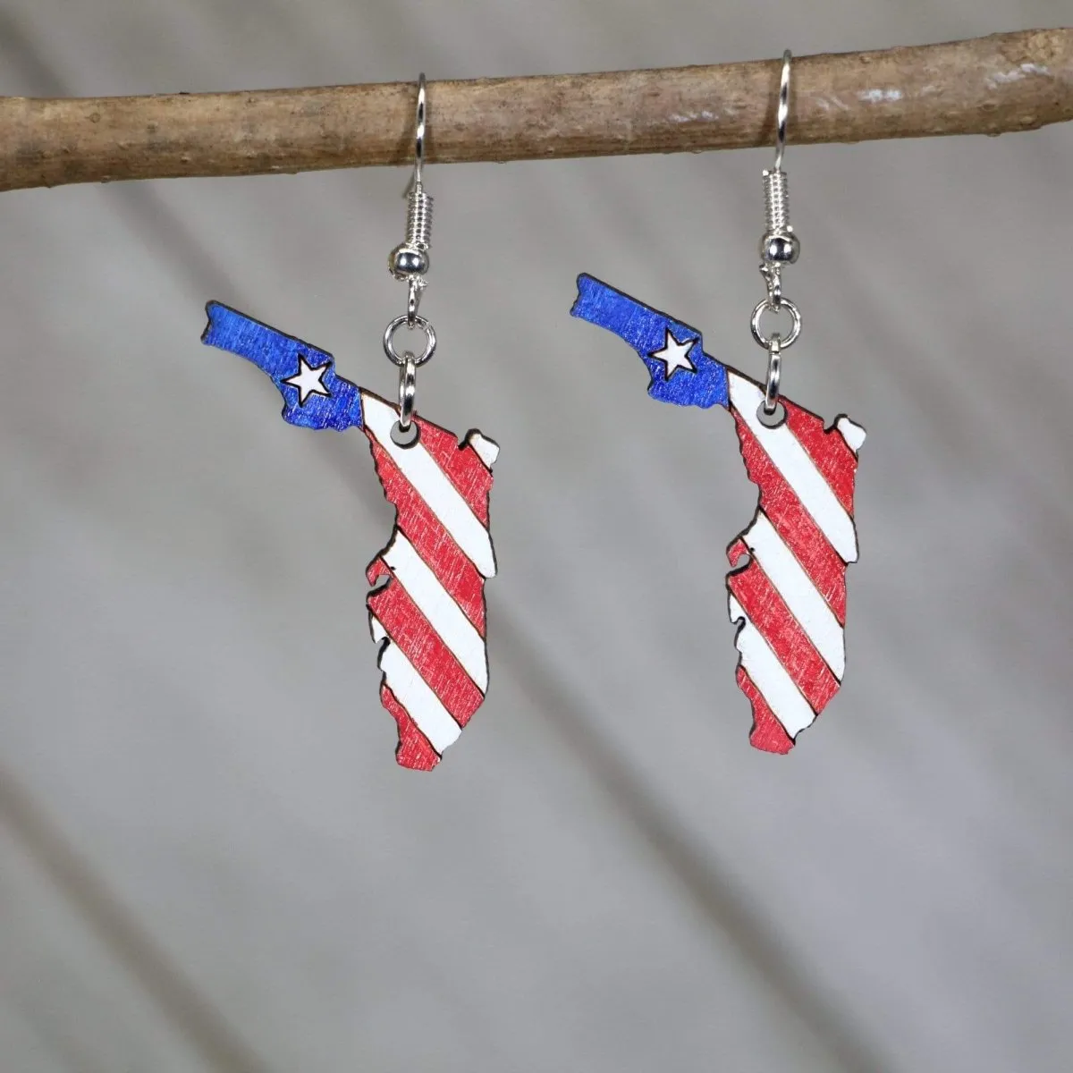 Patriotic Florida State Wooden Dangle Earrings by Cate's Concepts, LLC