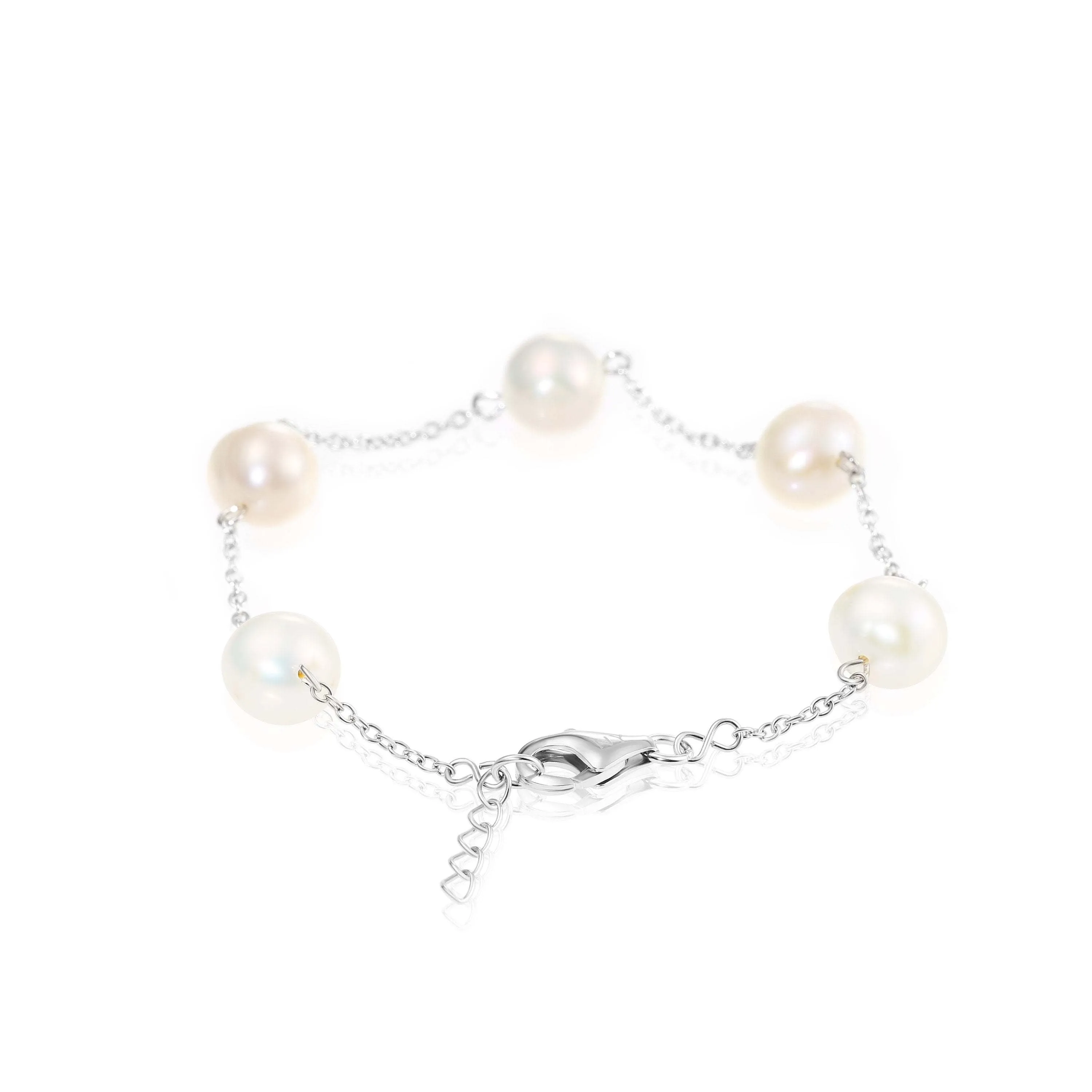 Pearl Bracelet in , White Freshwater Cultured Pearls, Adjustable Size in Sterling Silver