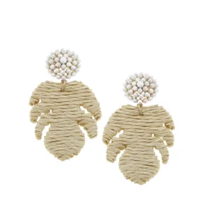 Pearl Burst Raffia Leaf Earrings