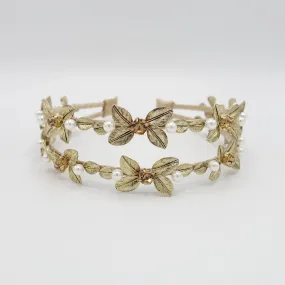 pearl rhinestone flower headband bridal double hairband