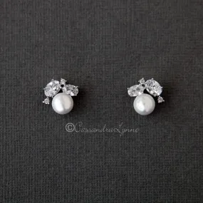 Pearl Stud Earrings with Oval CZ