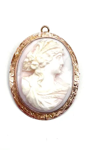Pink and white cameo framed pin pendant