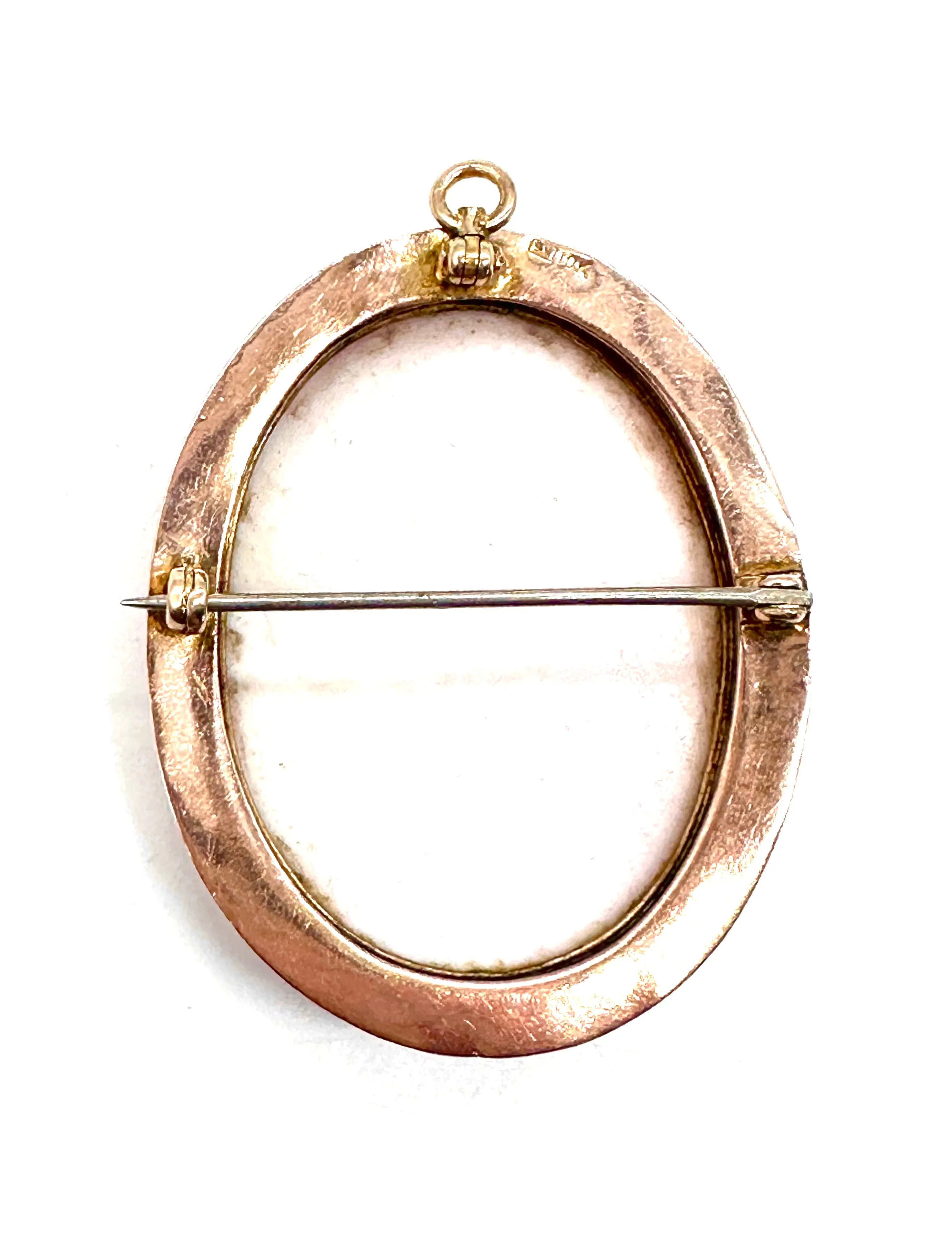 Pink and white cameo framed pin pendant