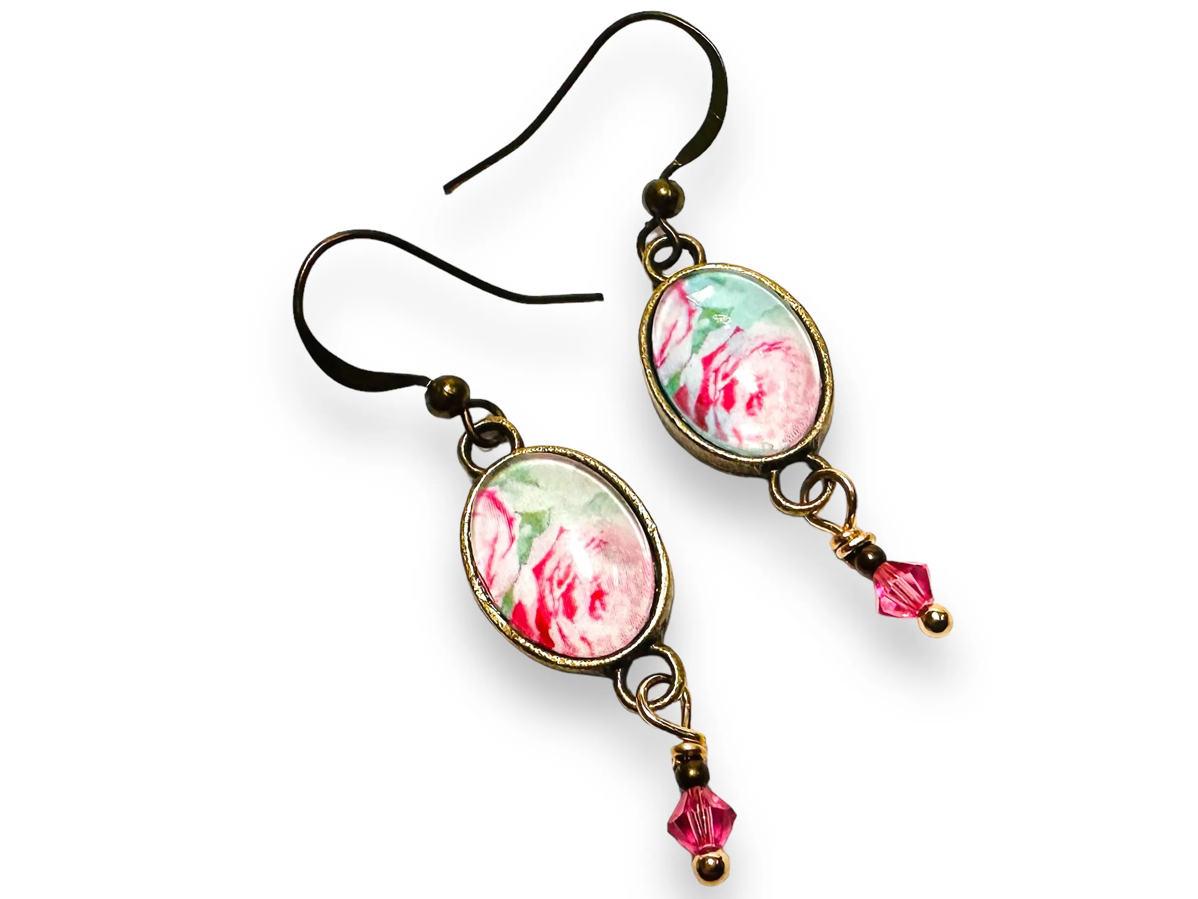 Pink Rose Dangle Earrings