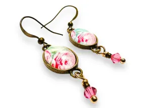 Pink Rose Dangle Earrings