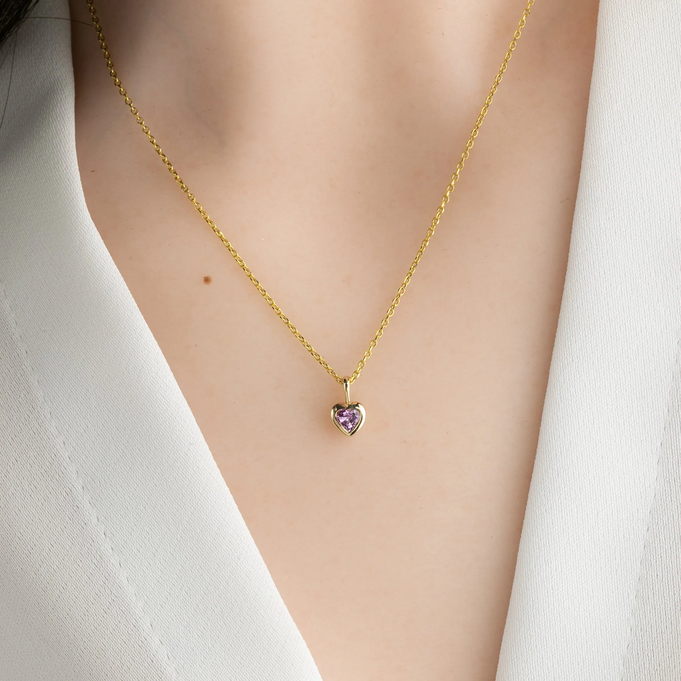 Pink Sapphire 3.5mm Heart Necklace
