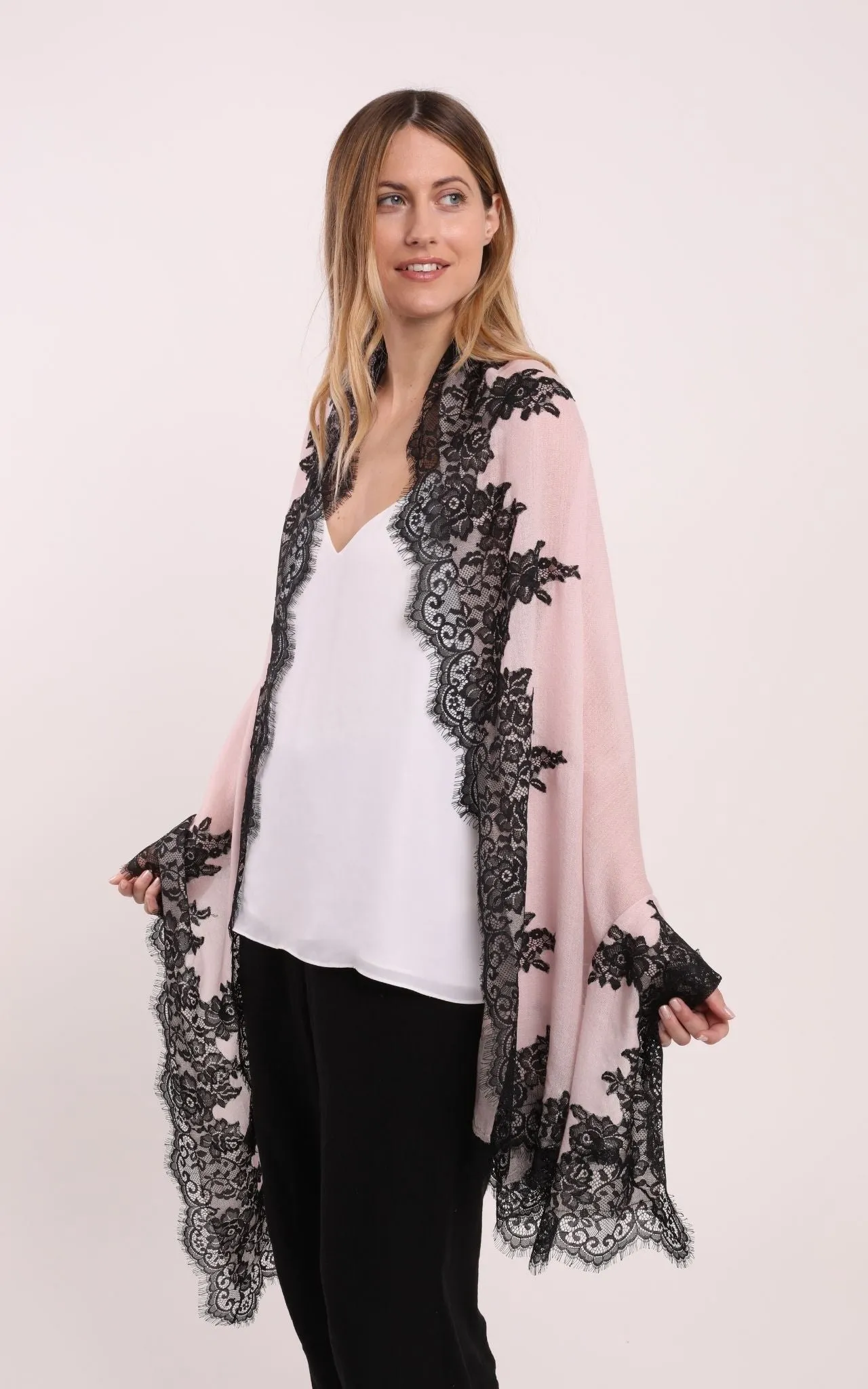 Pink Scarf with Black Lace
