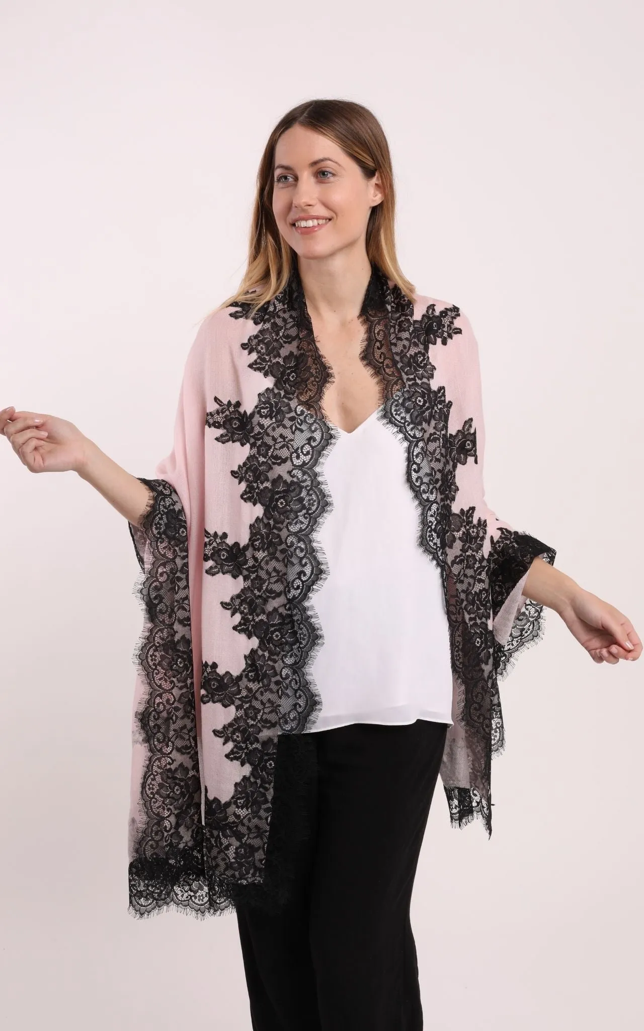 Pink Scarf with Black Lace