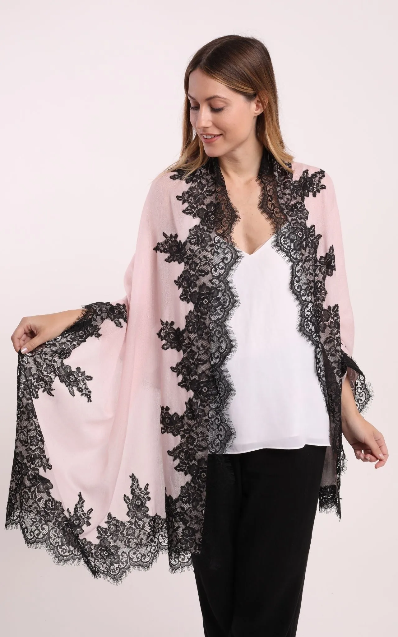 Pink Scarf with Black Lace