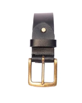 Premium Black Leather Belt With Golden Buckle,Art: LB-743