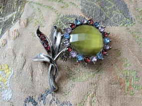 PRETTY Vintage Flower Brooch Pin,1950s Large Flower Pin, Colorful Rhinestones, Mid Century Brooch, Vintage Jewelry, Collectible Floral Pins