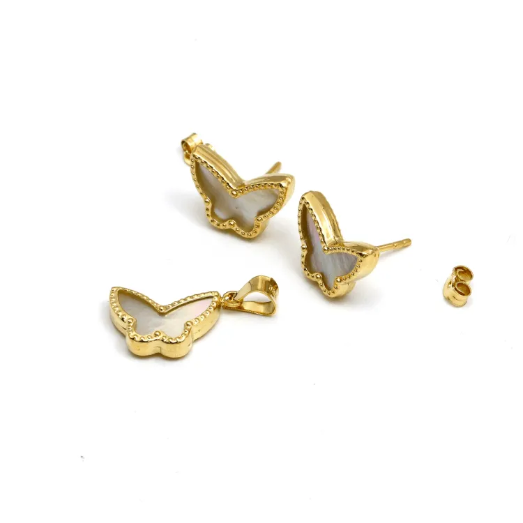 Real Gold GZVC Butterfly Pearl Earring Set   Pendant 0115-2PK SET1053