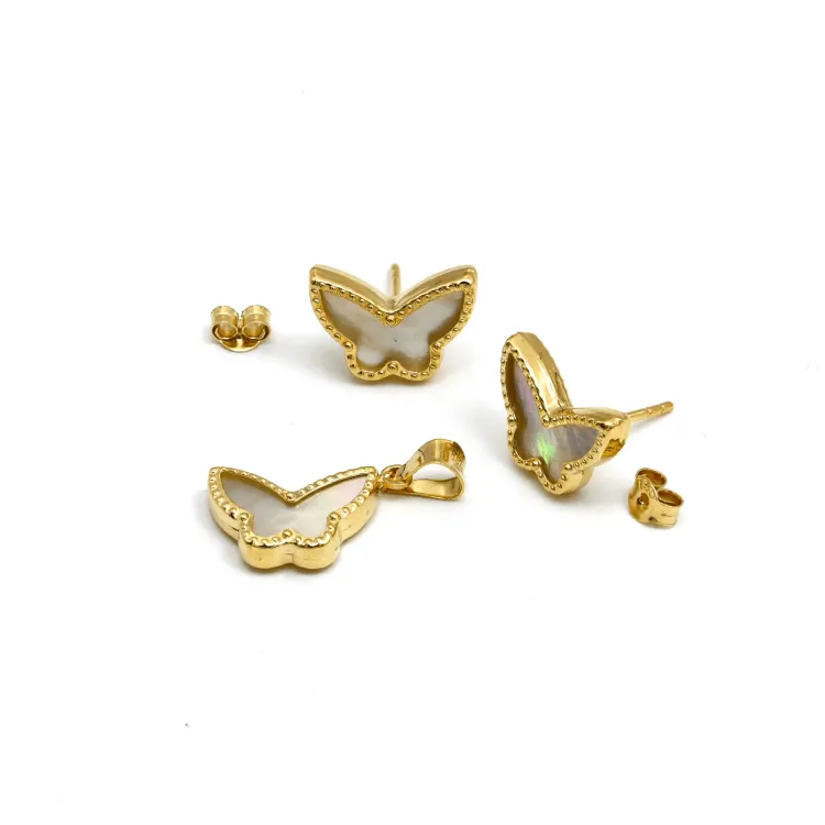 Real Gold GZVC Butterfly Pearl Earring Set   Pendant 0115-2PK SET1053