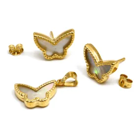 Real Gold GZVC Butterfly Pearl Earring Set   Pendant 0115-2PK SET1053
