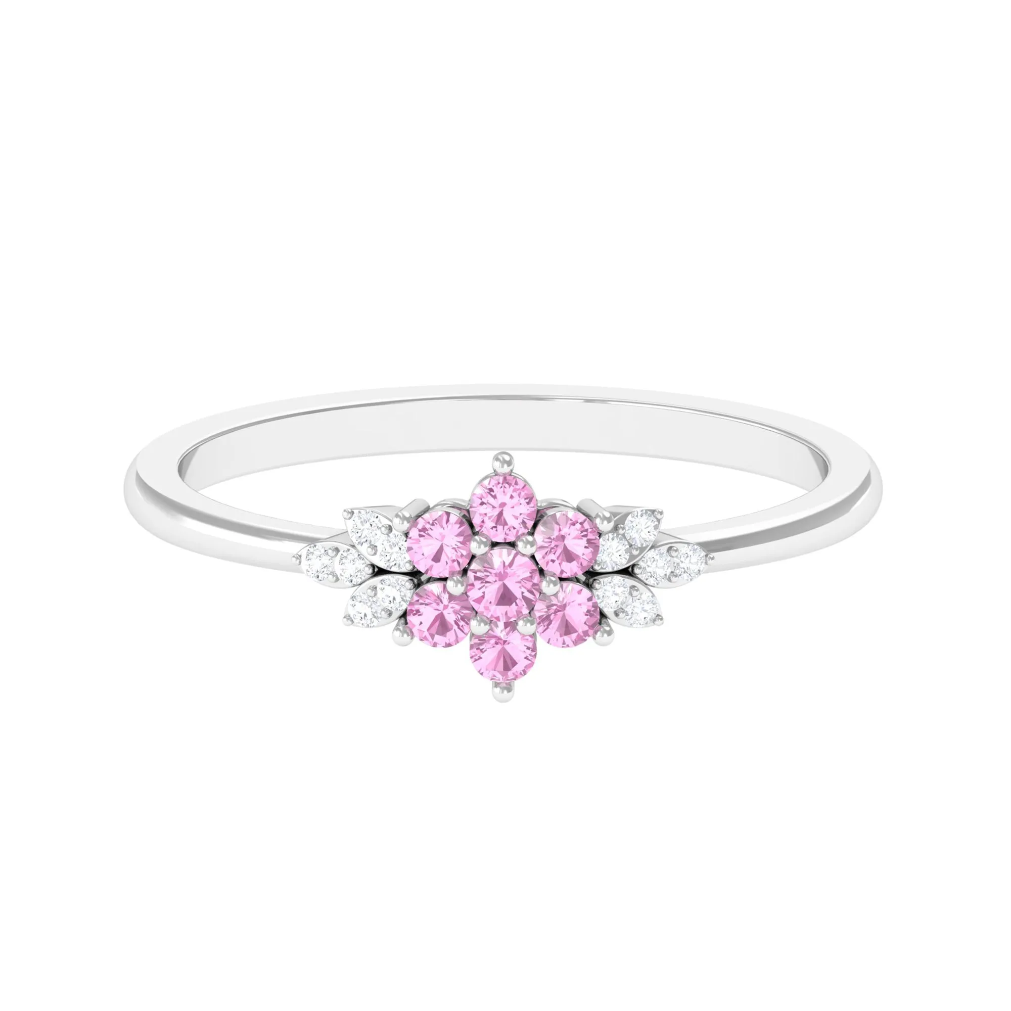 Real Pink Tourmaline Flower Cluster Ring with Diamond