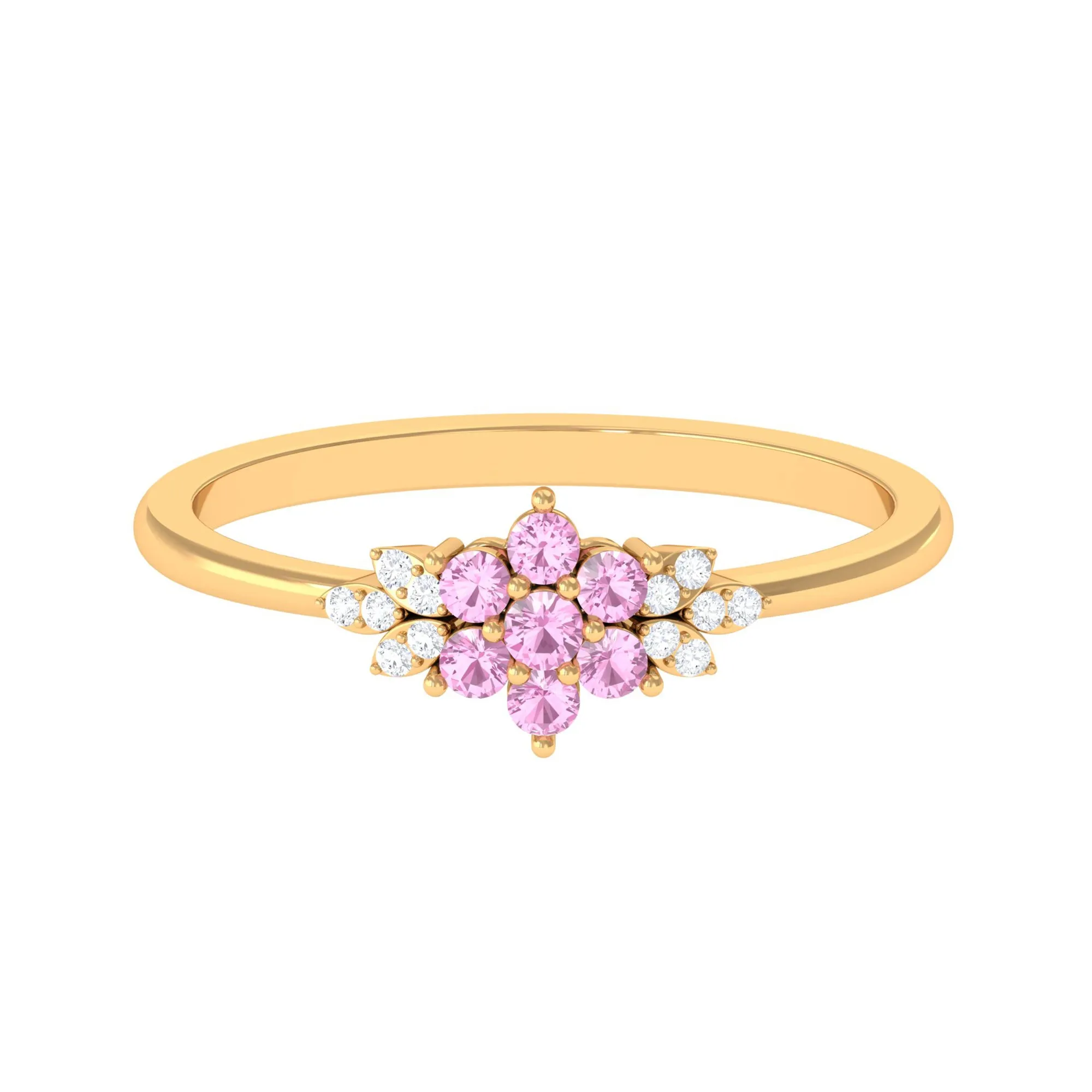 Real Pink Tourmaline Flower Cluster Ring with Diamond
