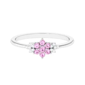 Real Pink Tourmaline Flower Cluster Ring with Diamond