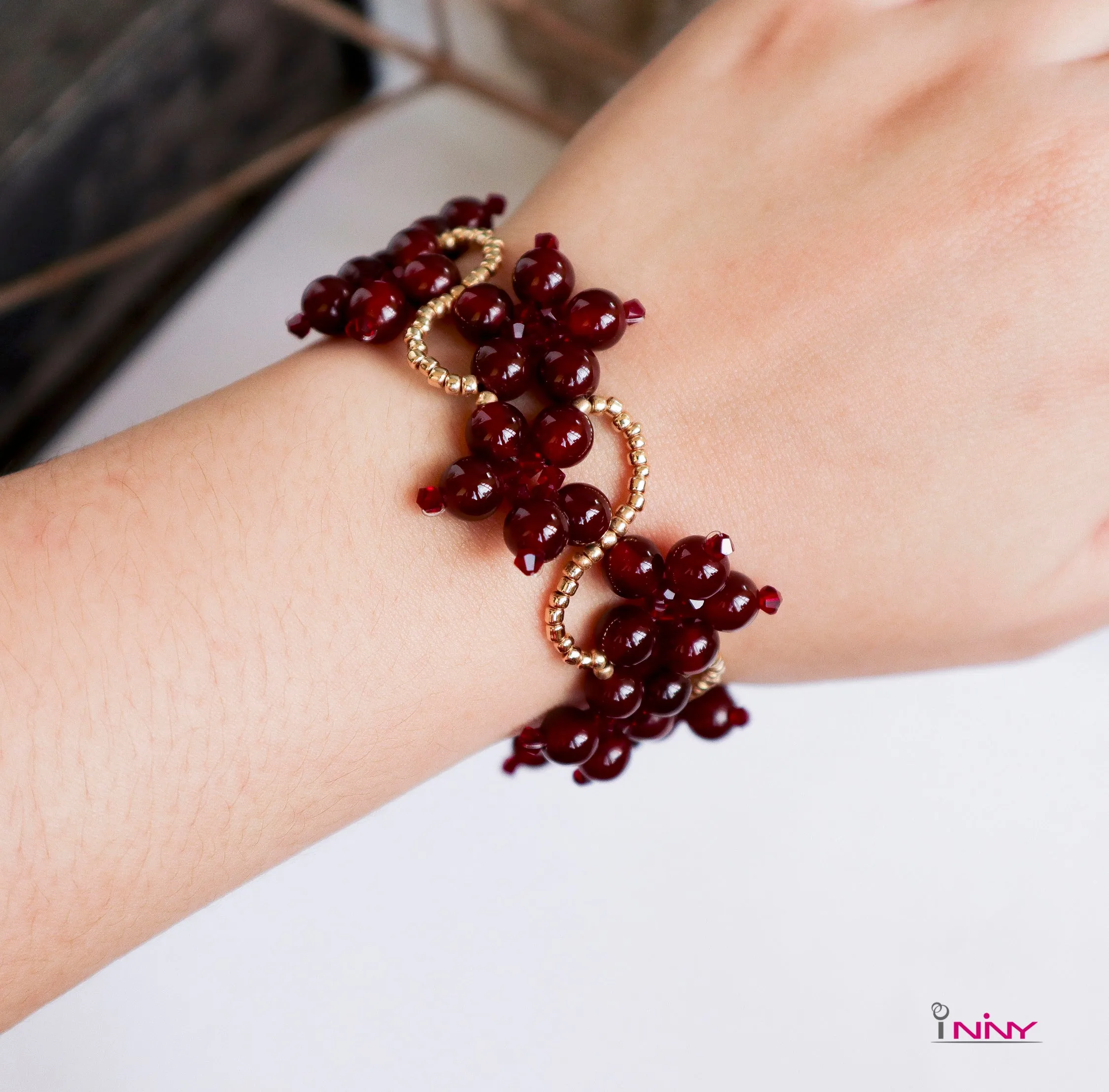 Red Carnelian Flower Bracelet