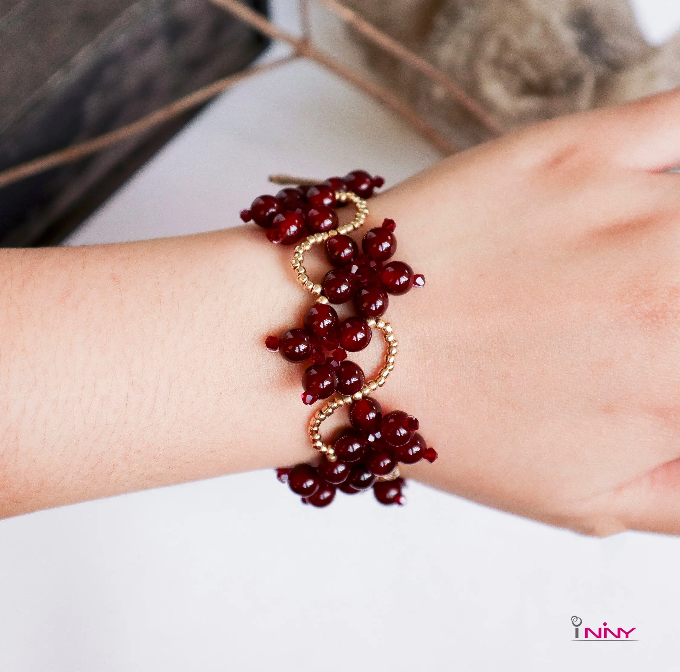 Red Carnelian Flower Bracelet