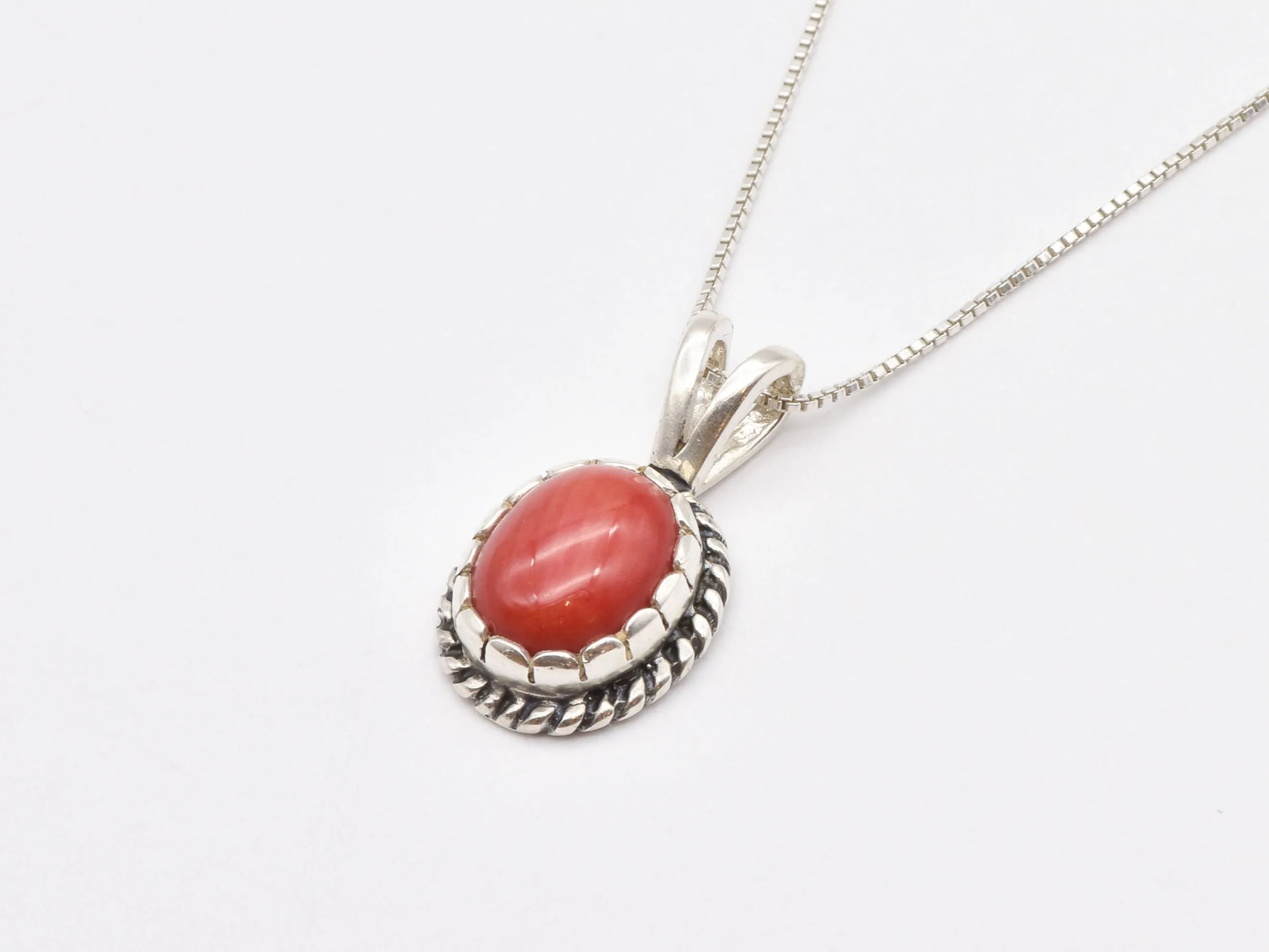 Red Coral Necklace - Natural Red Coral Necklace - Silver Coral Pendant