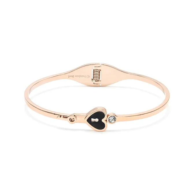 Rose Gold Stainless Steel Cubic Zirconia Heart Bangle Bracelet