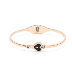 Rose Gold Stainless Steel Cubic Zirconia Heart Bangle Bracelet