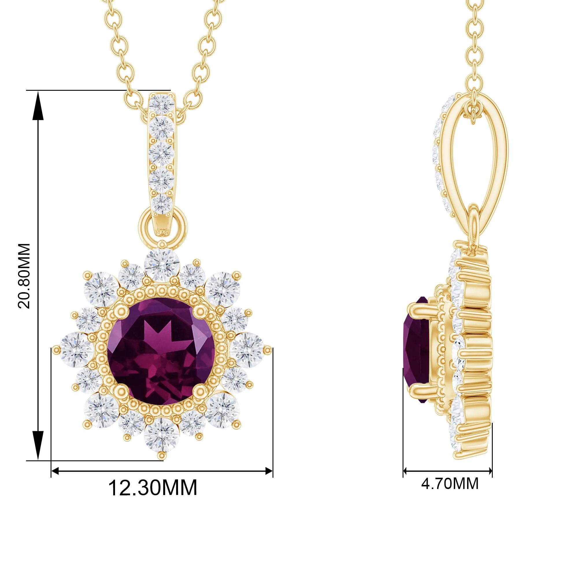 Round Rhodolite Halo Pendant with Diamond Accent Bail