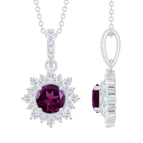 Round Rhodolite Halo Pendant with Diamond Accent Bail