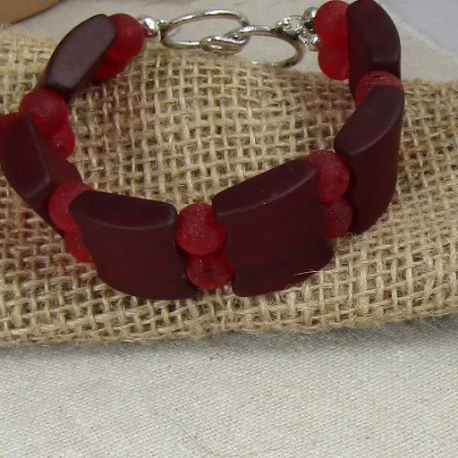 Ruby Red Sea Glass Cuff Bracelet