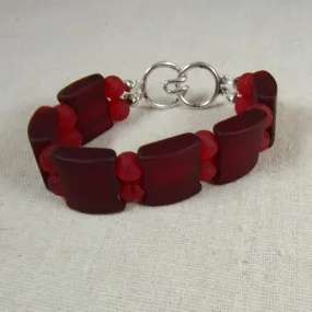 Ruby Red Sea Glass Cuff Bracelet
