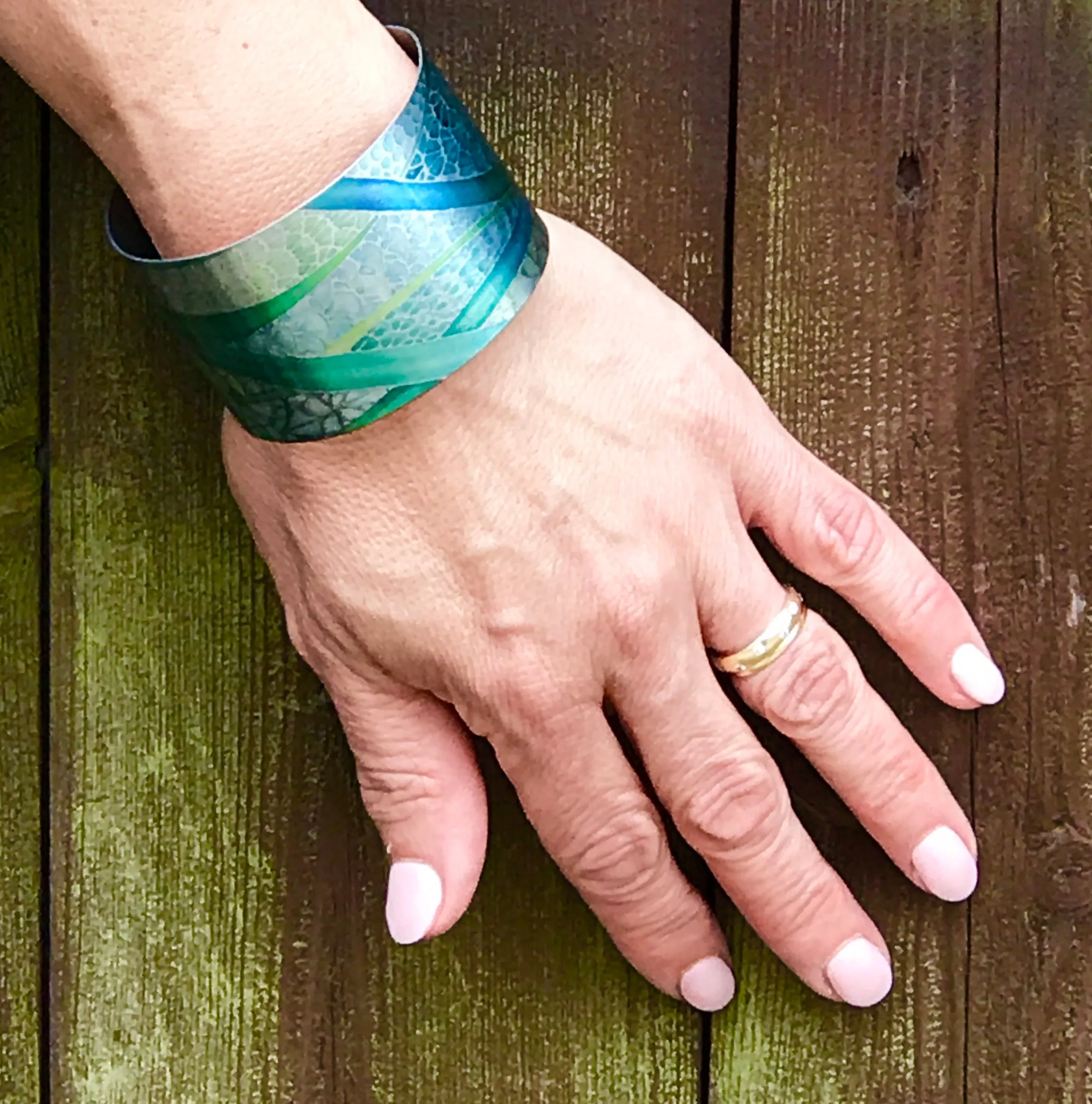 Sage green Moth Cuff Bracelet - Comtemporary Green Bangle - easy wear lightweight aluminium.