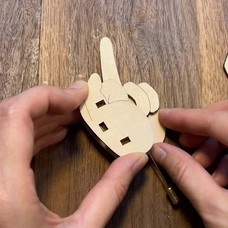 SAKER® Funny Wooden Finger Brooch