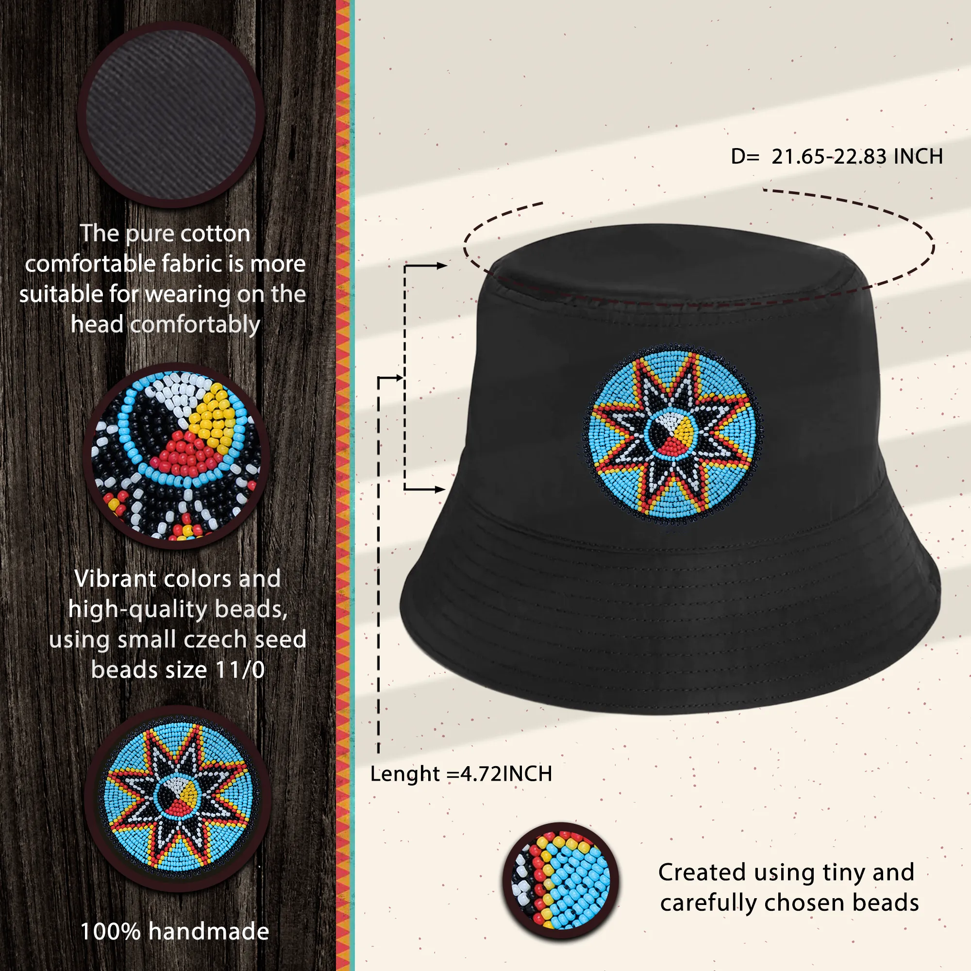 SALE 50% OFF - Medicine Beaded Unisex Cotton Hat with Native American