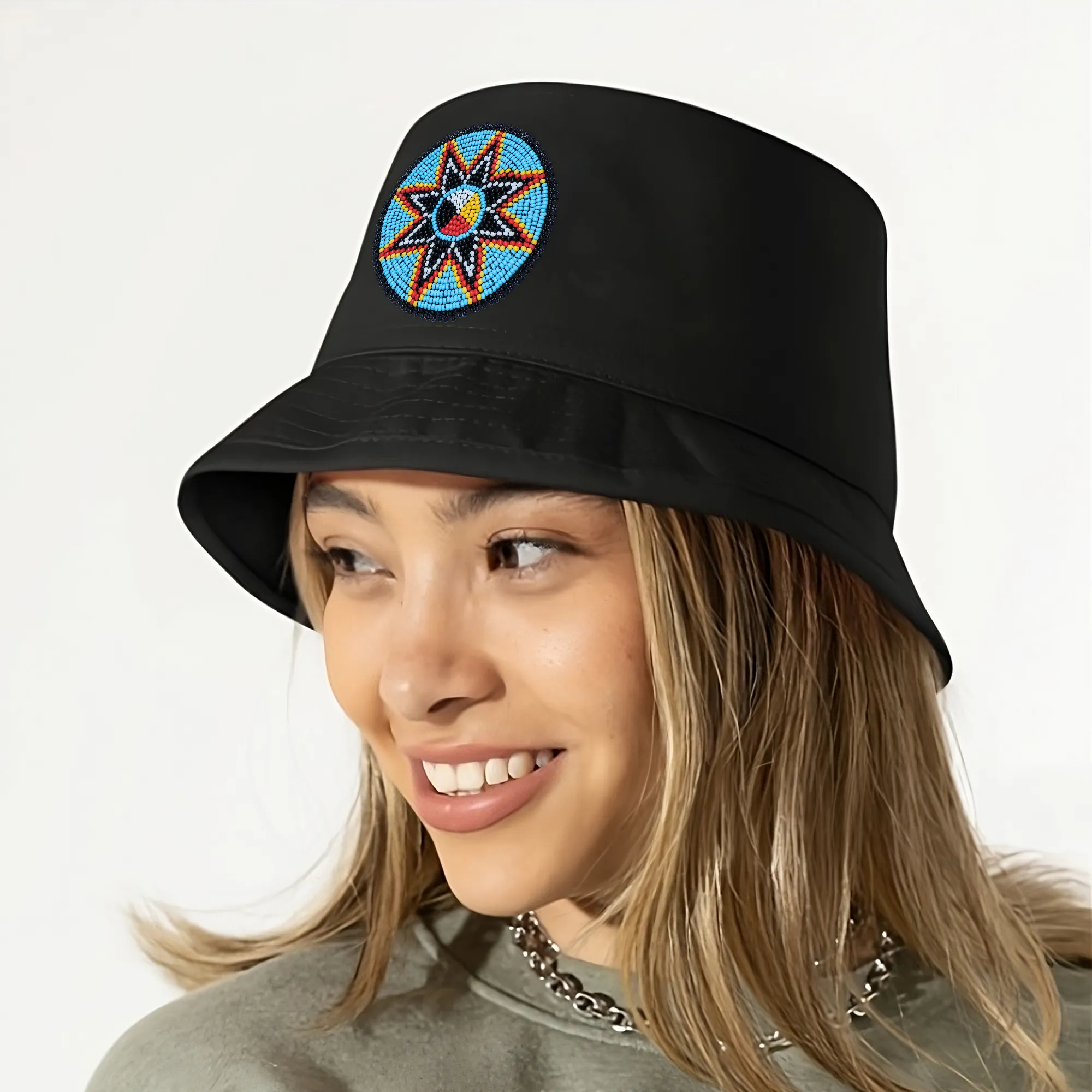 SALE 50% OFF - Medicine Beaded Unisex Cotton Hat with Native American