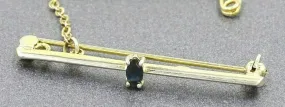 Sapphire Gold Plated Bar Brooch with Safety Chain & Pin