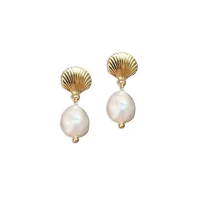 Scallop Shell Pearl Drop Earrings