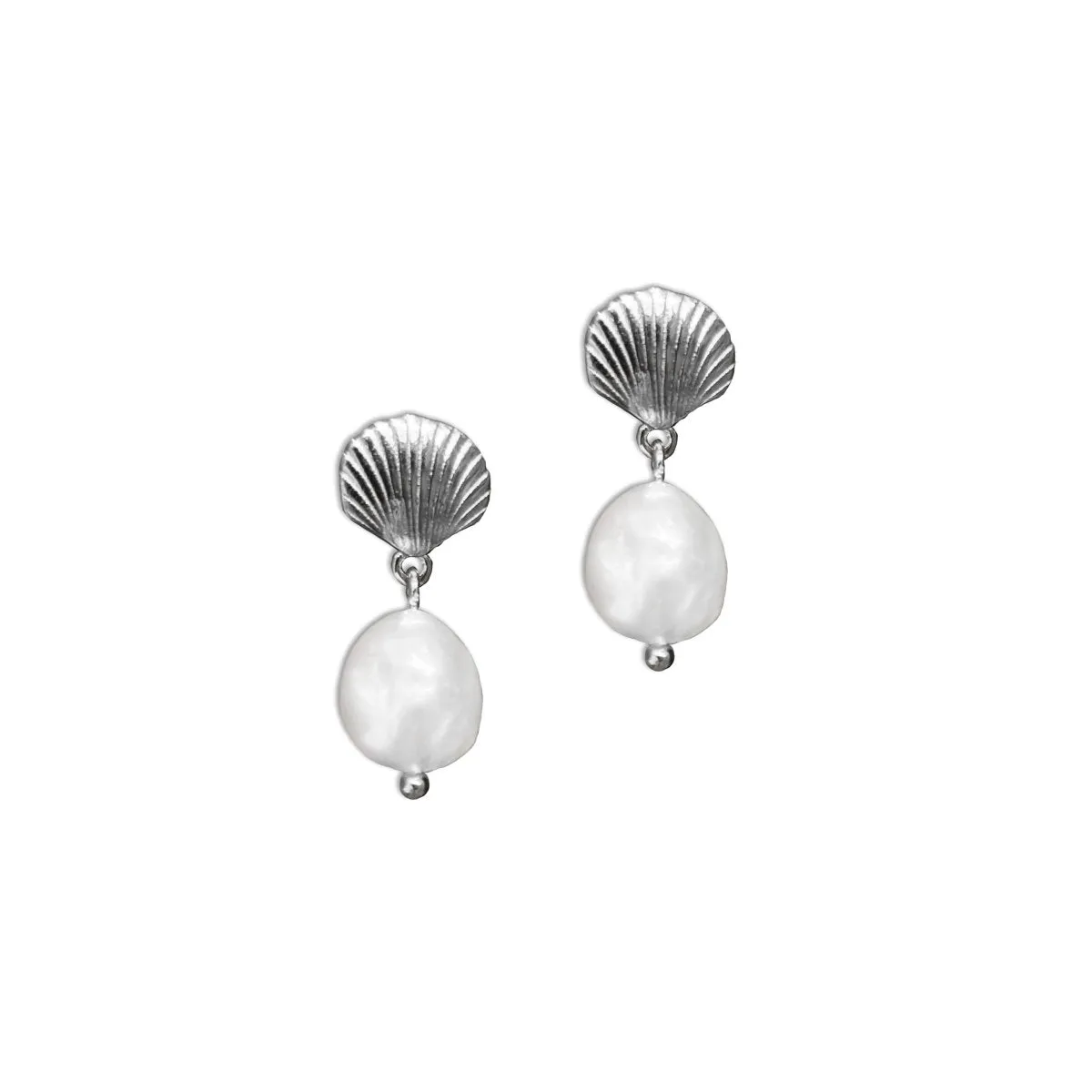 Scallop Shell Pearl Drop Earrings
