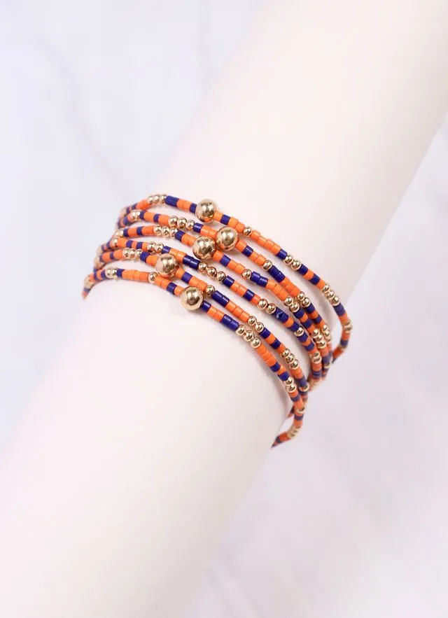 Seamus Beaded Bracelet Set ORANGE NAVY