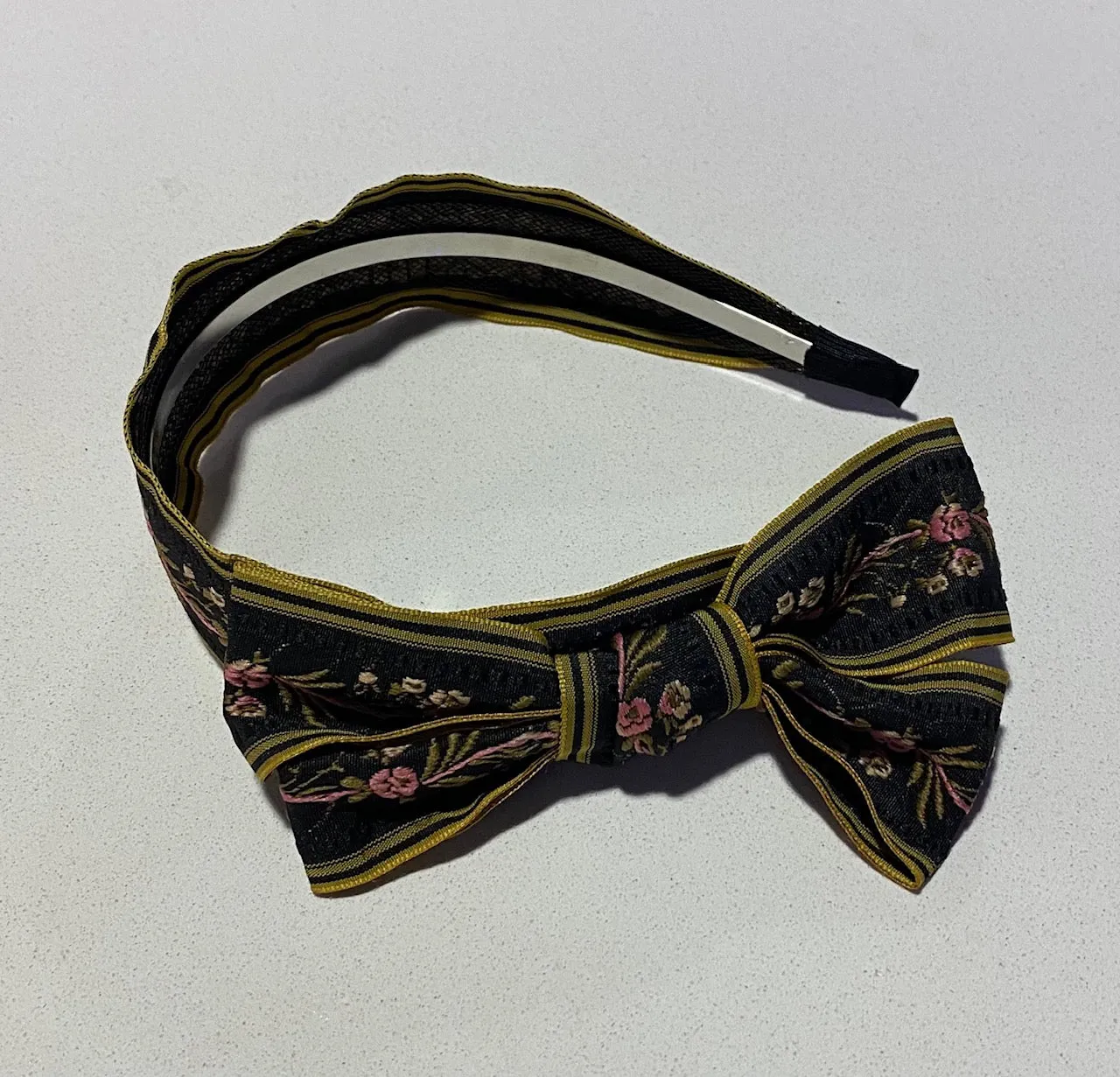 Side Bow Floral Black Headband