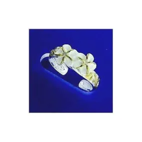 SILVER 2 TONE HAWAIIAN 2 PLUMERIA SCROLL TOE RING CZ