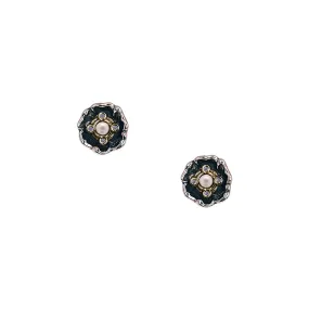 Silver and 10k Gold Aphrodite Stud Earrings - White Fresh Water Pearl