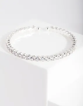 Silver Cubic Zirconia Stone Cuff Bracelet