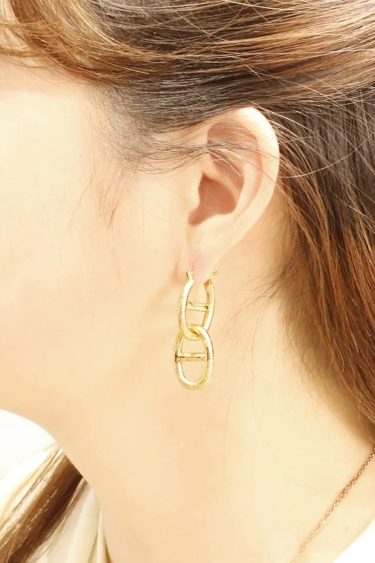 SJE310441 14K Textured Link Drop Pincatch Earrings