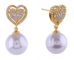 SJE310937 14K Crystal Heart Top Pearl Dangle Earrings