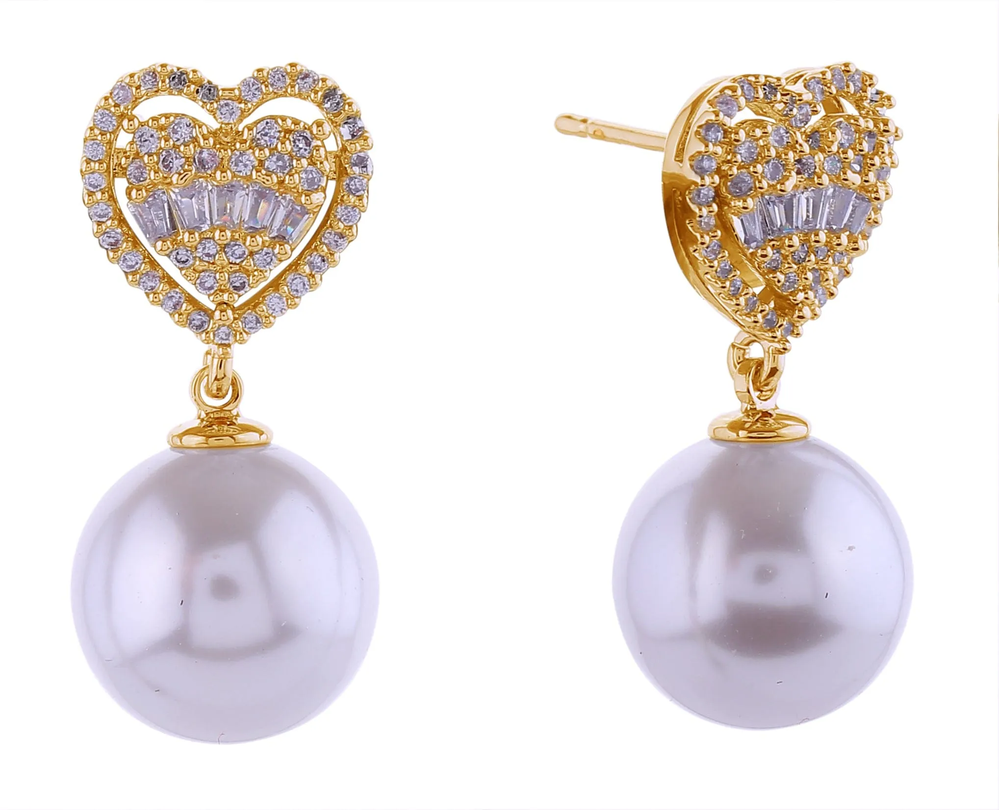 SJE310937 14K Crystal Heart Top Pearl Dangle Earrings