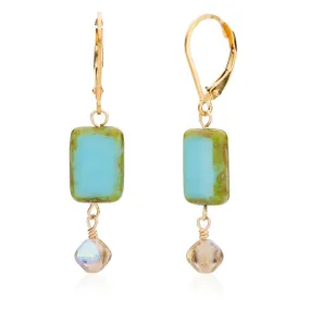 Sky Blue Rectangle Crystal Dangle Drop Earrings, on 14k Gold Fill, Trilogy