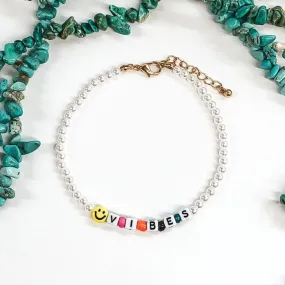 Smiley Vibes Beaded Anklet in White