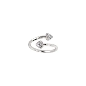 Solid 14kt White Gold Double Gem Heart Cubic Zirconia Toe Ring