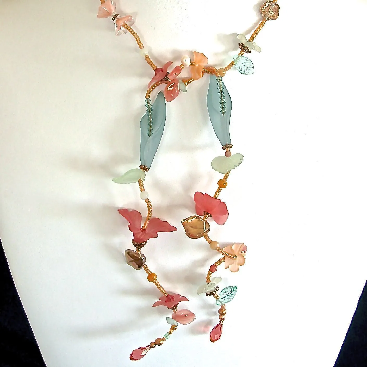 Spring Punch: 50" Pearl and Crystal Lariat Necklace